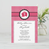 Mod Elephant Baby shower Invitation Pink Polka Dot Kaart (Staand voorkant)