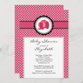 Mod Elephant Baby shower Invitation Pink Polka Dot Kaart (Voorkant / Achterkant)