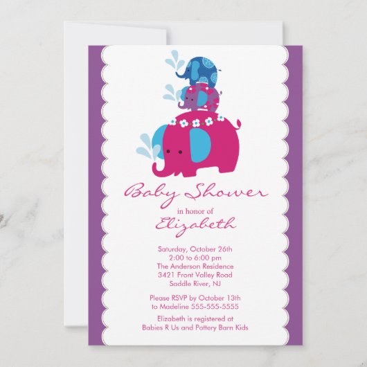 Mod Elephant Baby shower Invitation Twins & Mam Kaart (Voorkant)