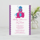 Mod Elephant Baby shower Invitation Twins & Mam Kaart (Staand voorkant)