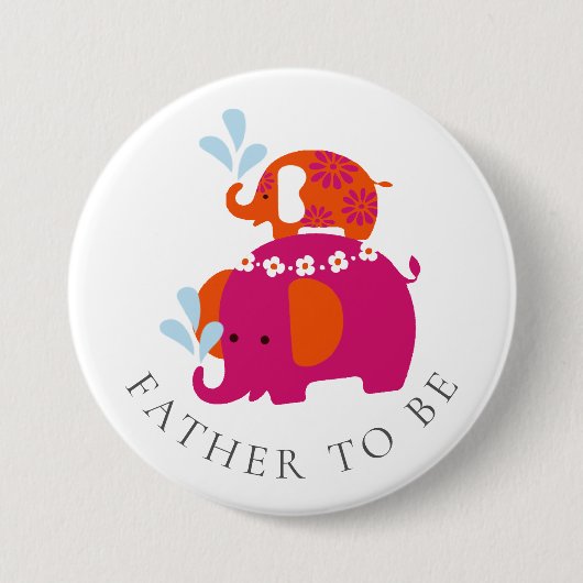 Mod Elephant Baby shower Vader Ronde Button 7,6 Cm (Voorkant)