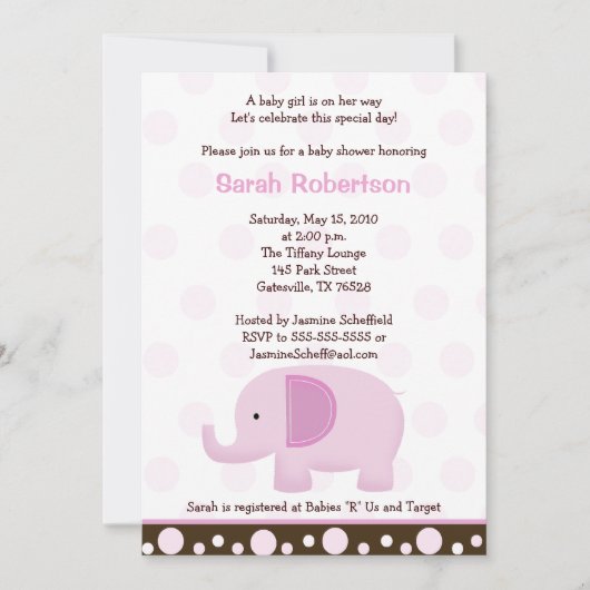 Mod Elephant Soft Pink 5x7 Baby shower Uitnodiging (Voorkant)
