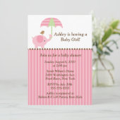 Mod Elephant Umbrella Baby Girl Shower Kaart (Staand voorkant)