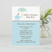 Mod Elephant Umbrella Boy Baby shower Kaart (Staand voorkant)