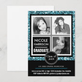 Mod Faux Aqua Blue Glitter Girl 3 Foto Afstuderen Kaart (Voorkant / Achterkant)