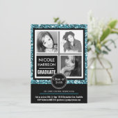 Mod Faux Aqua Blue Glitter Girl 3 Foto Afstuderen Kaart (Staand voorkant)