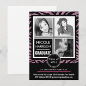 Mod Faux Roze Glitter Zebra 3 Foto Afstuderen Kaart (Voorkant / Achterkant)