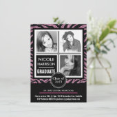 Mod Faux Roze Glitter Zebra 3 Foto Afstuderen Kaart (Staand voorkant)
