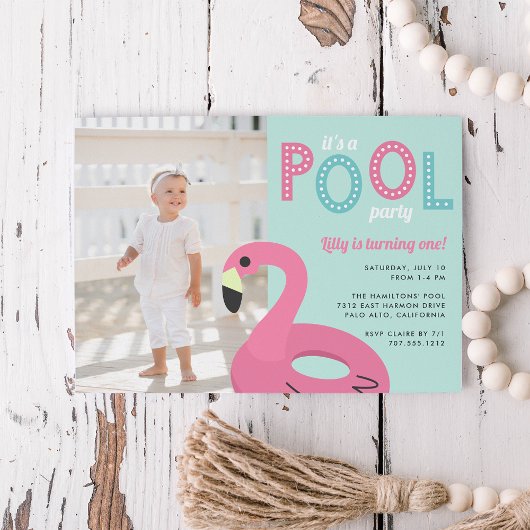 Mod Flamingo | Foto van Birthday Party Invitation Kaart
