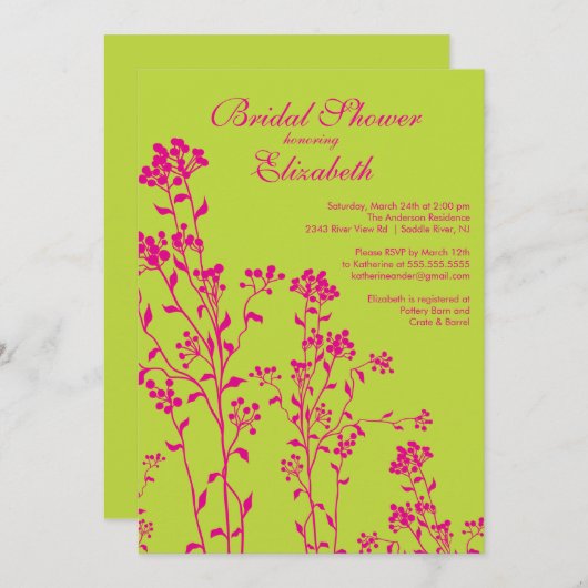 Mod Floral Bridal Shower Invitation Limoen Fuchsia Kaart (Voorkant / Achterkant)