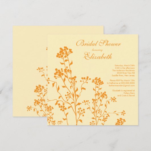 Mod Floral Bridal Shower Uitnodiging Sinaasappel C (Voorkant / Achterkant)