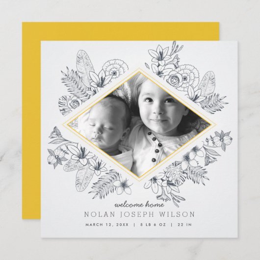 Mod Floral Geboorteaankondiging Aankondiging (Voorkant / Achterkant)