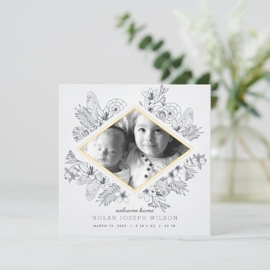 Mod Floral Geboorteaankondiging Aankondiging (Staand voorkant)