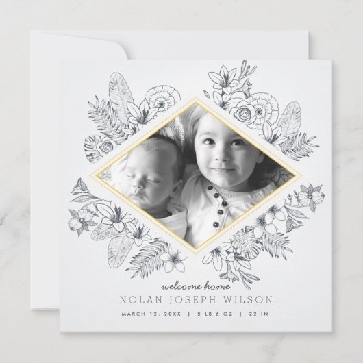 Mod Floral Geboorteaankondiging Aankondiging (Voorkant)