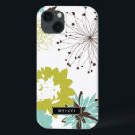 Mod Floral Patroon Gepersonaliseerde iPad Air Case<br><div class="desc">iPad case met chartreuse,  blauw en bruin bloemmotief. Andere kleuren en soortgelijke items zijn beschikbaar in mijn winkel.</div>