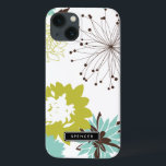 Mod Floral Patroon Gepersonaliseerde iPad Air Case<br><div class="desc">iPad case met chartreuse,  blauw en bruin bloemmotief. Andere kleuren en soortgelijke items zijn beschikbaar in mijn winkel.</div>