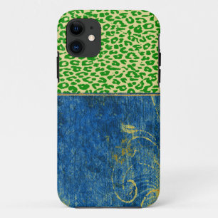  mod floral with green leopard print skin iPhone 11 hoesje