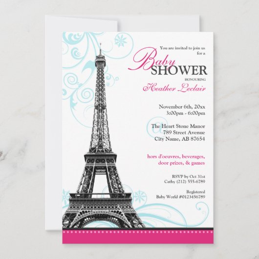 Mod Flourish Eiffel Tower Parisian Baby shower Kaart (Voorkant)