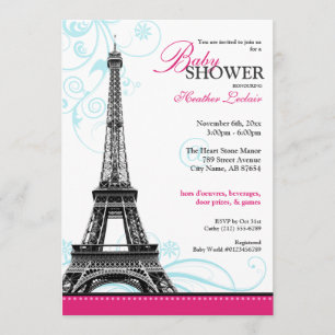 Mod Flourish Eiffel Tower Parisian Baby shower Kaart