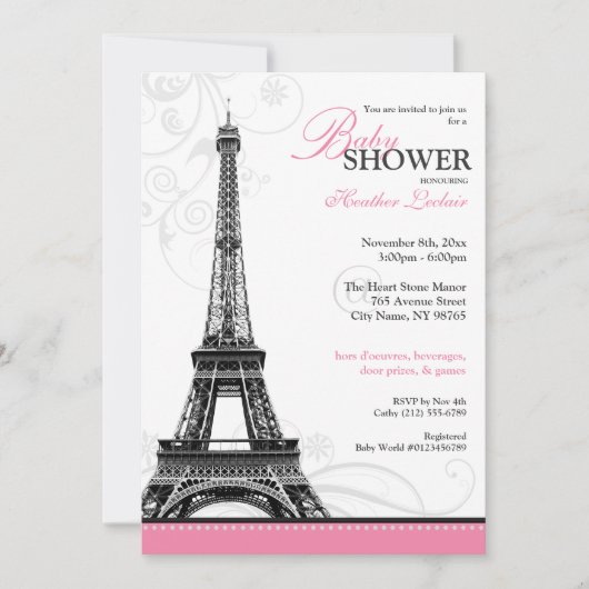 Mod Flourish Eiffel Tower Parisian Baby shower Kaart (Voorkant)