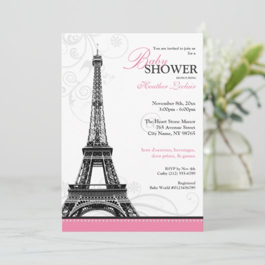 Mod Flourish Eiffel Tower Parisian Baby shower Kaart (Staand voorkant)