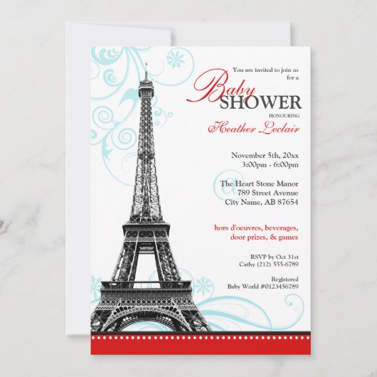 Mod Flourish Eiffel Tower Parisian Baby shower Kaart (Voorkant)