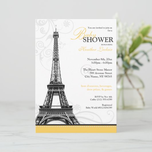 Mod Flourish Eiffel Tower Parisian Baby shower Kaart (Staand voorkant)