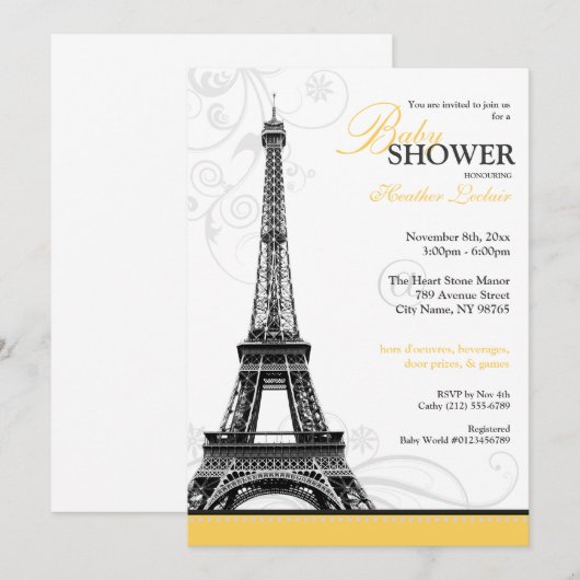 Mod Flourish Eiffel Tower Parisian Baby shower Kaart (Voorkant / Achterkant)