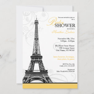 Mod Flourish Eiffel Tower Parisian Baby shower Kaart