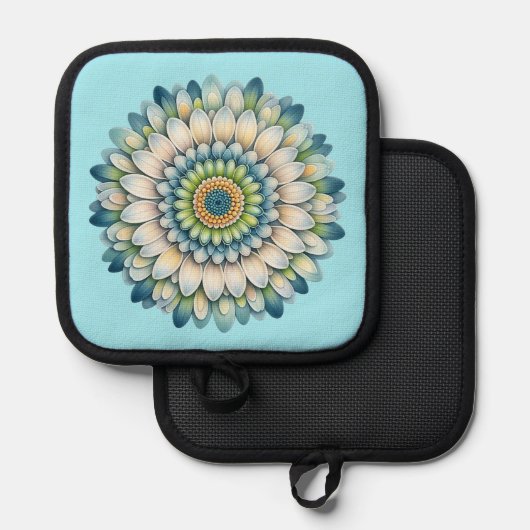 Mod Flower – Blauw, Salie & Geel Pannenlap (Voorkant / Achterkant)