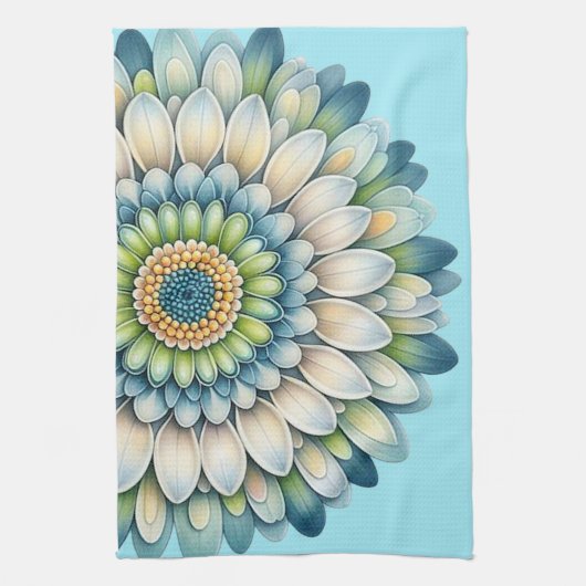 Mod Flower – Blauw, Salie & Geel Theedoek (Verticaal)