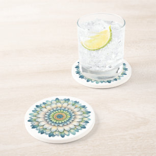 Mod Flower – Blauw, Salie & Geel Zandsteen Onderzetter