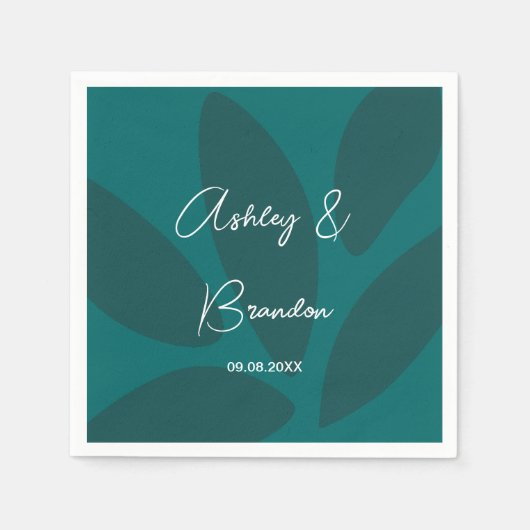 Mod Flower Petals Botanical Blauwgroen Wedding Nap Servet (Voorkant)