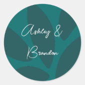 Mod Flower Petals Botanical Blauwgroen Wedding Ronde Sticker (Voorkant)