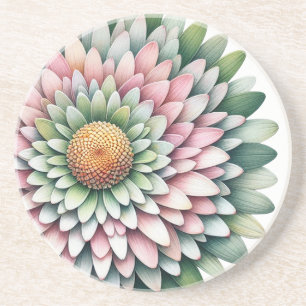 Mod Flower – Roze, Sage & Geel gedeeltelijk Zandsteen Onderzetter