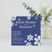 Mod Flowers Bridal Shower Invitation Navy Blue Kaart (Staand voorkant)
