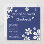 Mod Flowers Bridal Shower Invitation Navy Blue Kaart (Voorkant)
