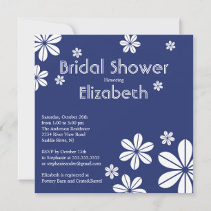 Mod Flowers Bridal Shower Invitation Navy Blue Kaart