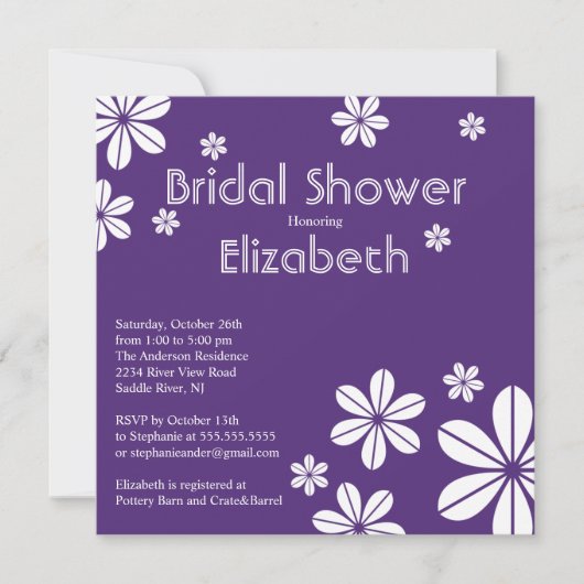Mod Flowers Bridal Shower Invitation Paars Kaart (Voorkant)