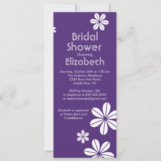 Mod Flowers Bridal Shower Invitation Paars Kaart (Voorkant)