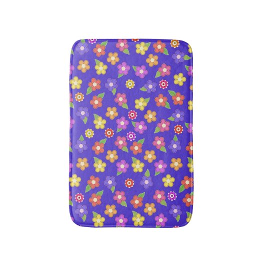 Mod Flowers op Paarse Bath Mat (Voorkant Verticaal)