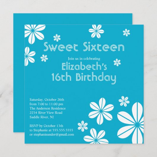 Mod Flowers Sweet Sixteen Birthday Uitnodiging (Voorkant / Achterkant)