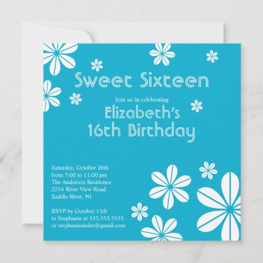 Mod Flowers Sweet Sixteen Birthday Uitnodiging (Voorkant)
