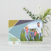 Mod Geometric Hanukkah Menorah Photo Holiday Party Kaart (Staand voorkant)