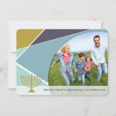 Mod Geometric Hanukkah Menorah Photo Holiday Party Kaart (Voorkant)