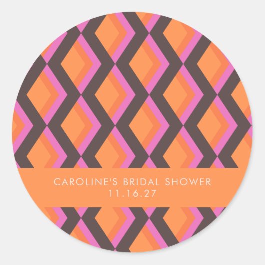 Mod Geometrisch Roze Bruin Aangepaste Bruiloft Sho Ronde Sticker (Voorkant)
