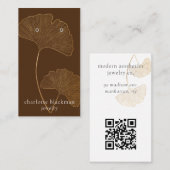 Mod Gingko Leaf QR-code Verdien bruine-beeldscherm Visitekaartje (Voorkant / Achterkant)