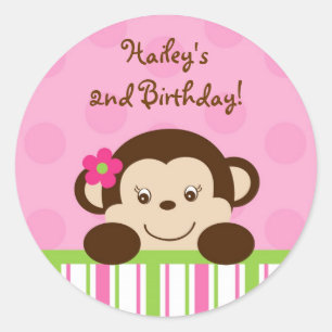 Mod Girl Monkey Cupcake Toppers Ronde Sticker