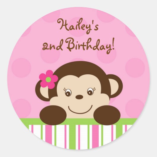 Mod Girl Monkey Cupcake Toppers Ronde Sticker (Voorkant)