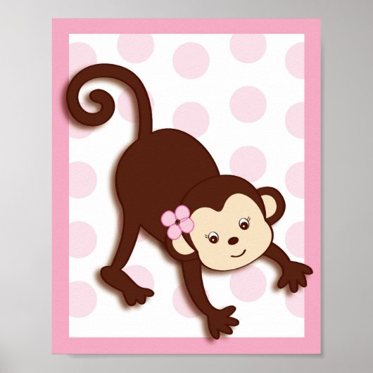Mod Girl Monkey Stippen Nursery Wall Art Print (Voorkant)